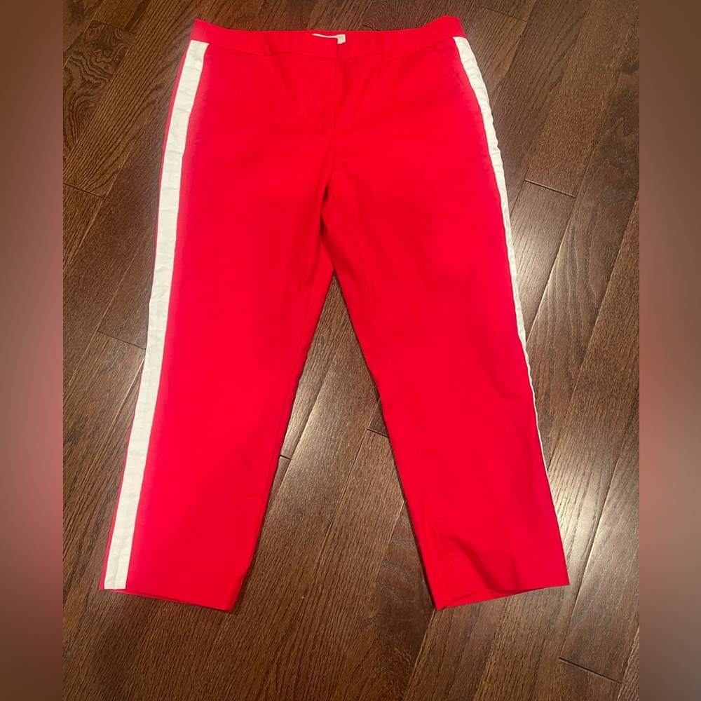 Michael Kors Women Red Side White Stripe  Ankle Capri Pant Size 12